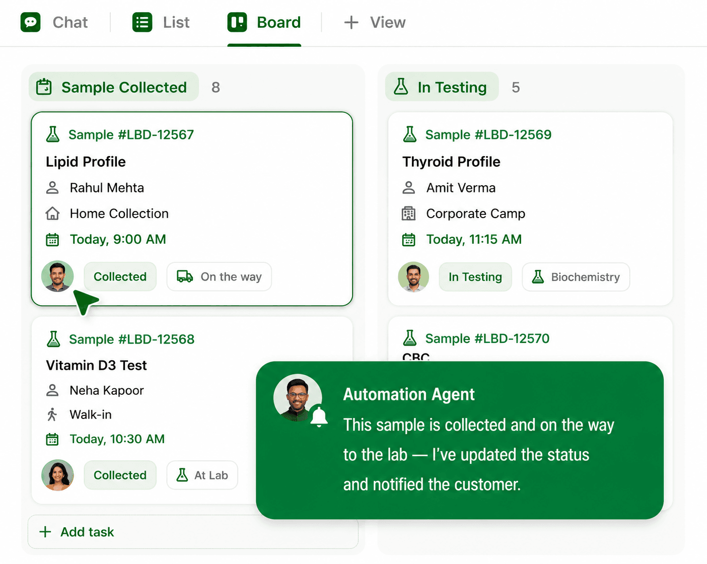 Code Query diagnostic lab dashboard for home collection and sample tracking