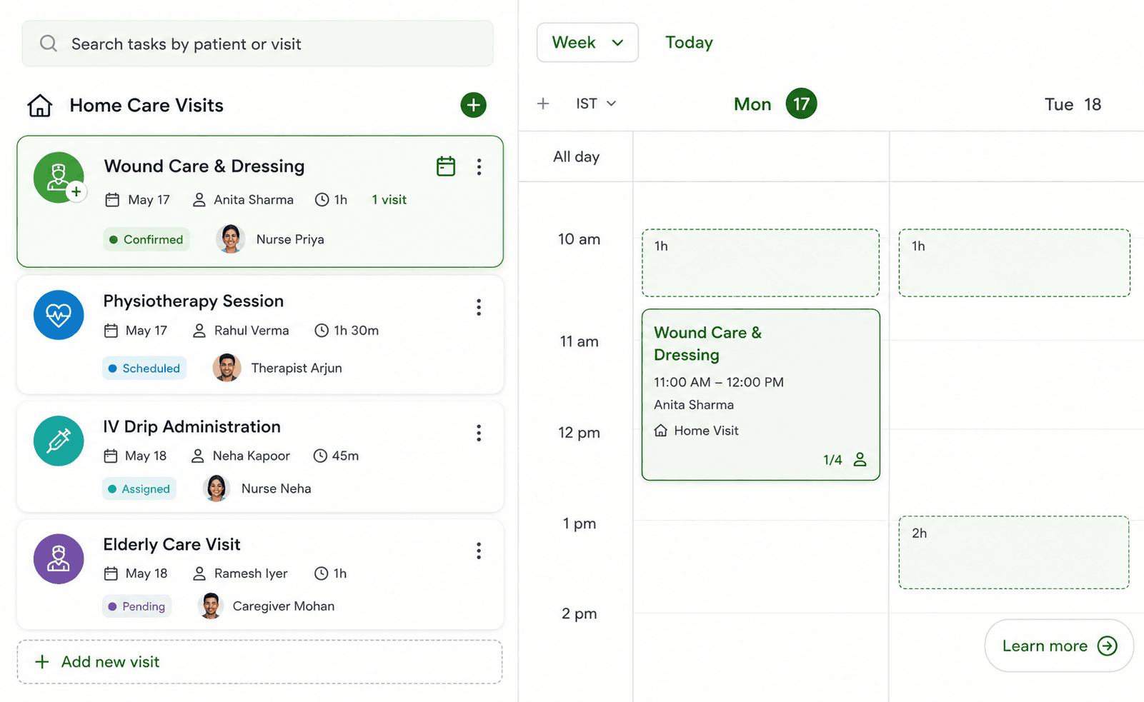 Code Query home care visit dispatch and nursing operations screen